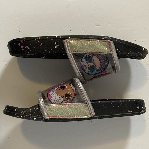 LOL Surprise Dolls Black Clear Glitter Slide Sandals Girls Size 1-2 - Picture 13 of 16